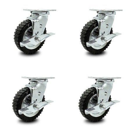 Service Caster 6 Inch Black Pneumatic Wheel Swivel Casters with Brakes and Bolt Swivel Lock Set SCC-100S150-PNB-TLB-BSL-4